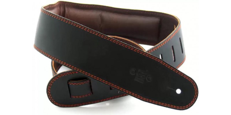 DSL GEG25-15-2 Leather 2.5 Inch Guitar Strap Black, Brown Backing