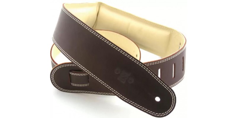 DSL GEG25-17-3 Leather 2.5 Inch Brown with Beige Backing Guitar Strap