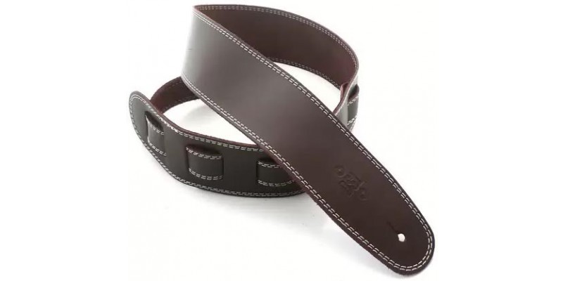 DSL SGE25-17-3 Leather 2.5 Inch Brown with Beige Stitching Guitar Strap