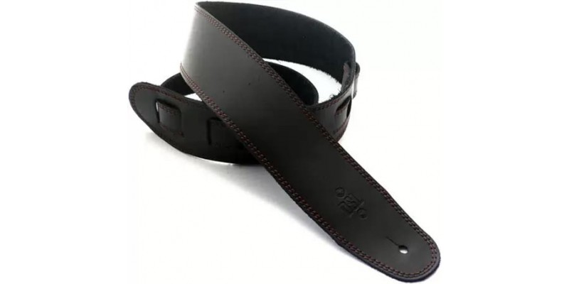 DSL SGE25-15-2 Leather 2.5 Inch Black with Brown Stitching Guitar Strap