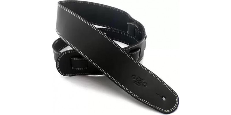 DSL SGE25-15-3 Leather 2.5 Inch Black with Beige Stitching Guitar Strap