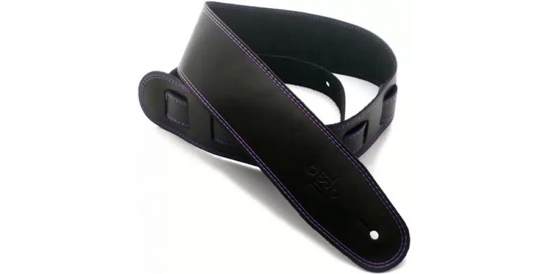 DSL SGE25-15-9 Leather 2.5 Inch Black with Purple Stitching Guitar Strap