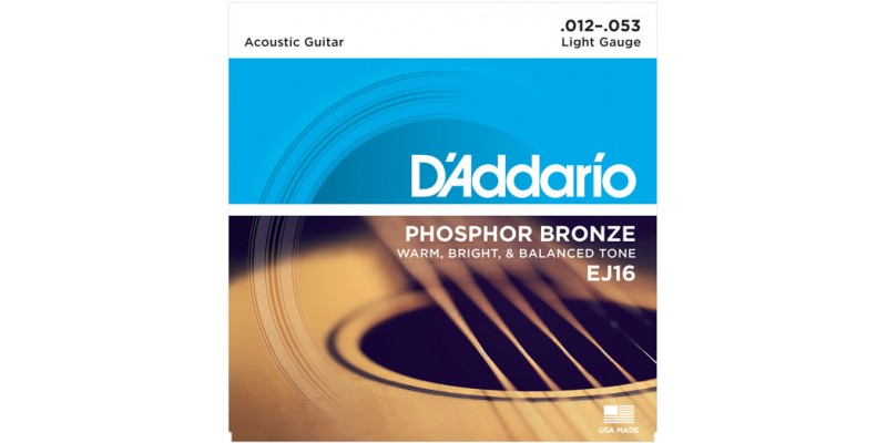 D'Addario EJ16 Phosphor Bronze Light Acoustic Guitar Strings 12-53