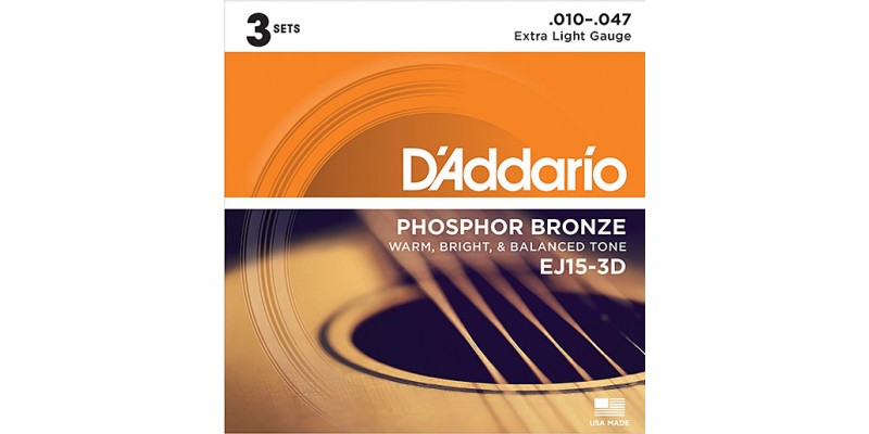 D'Addario EJ15-3D Phosphor Bronze Extra Light Acoustic Guitar Strings