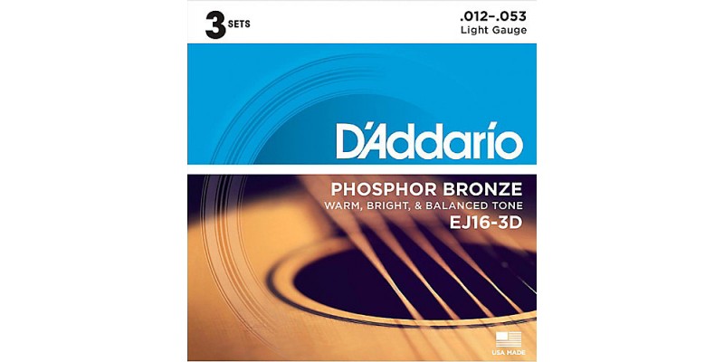D'Addario EJ16-3D Phosphor Bronze Light Acoustic Guitar Strings