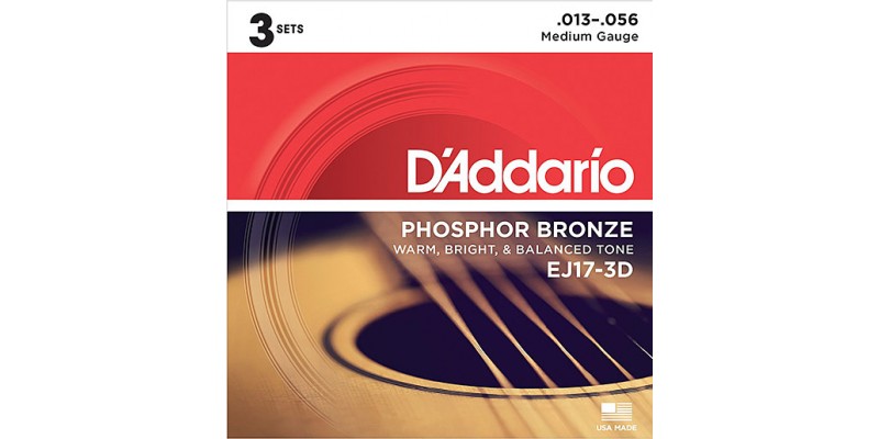 D'Addario EJ17-3D Phosphor Bronze Medium Acoustic Guitar Strings