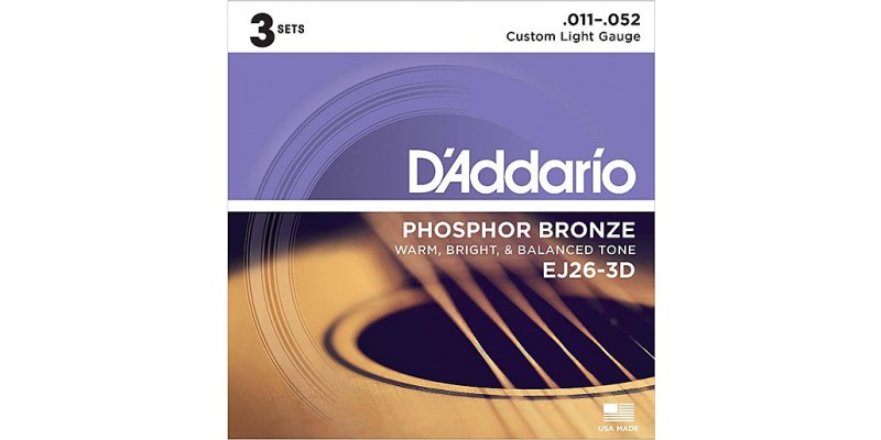 D'Addario EJ26-3D Phosphor Bronze, Custom Light, 11-52 Strings