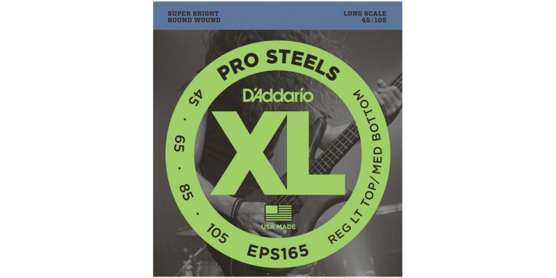 D'Addario EPS165 ProSteels Bass, Custom Light, 45-105, Long Scale Strings