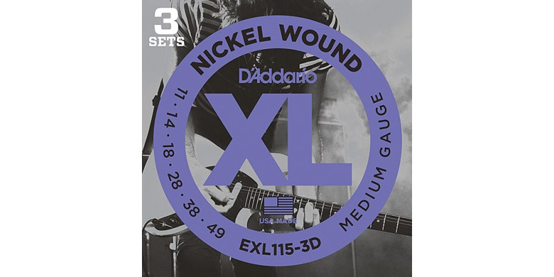 D'Addario EXL115-3D Nickel Wound, Medium/Blues-Jazz Rock, 11-49 3-Pack