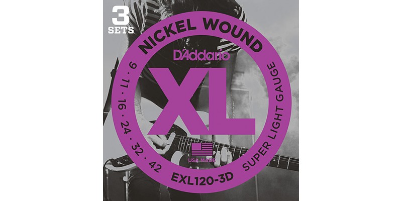 D'Addario EXL120-3D Nickel Wound, Super Light, 9-42 3-Pack
