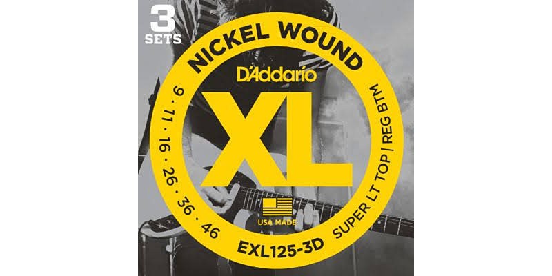 D'Addario EXL125-3D Nickel Wound, Super Light Top/ Regular Bottom 3 Pack