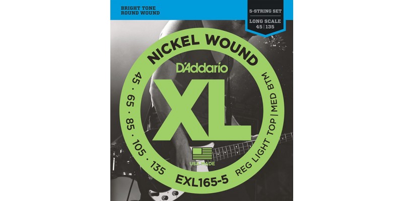 D'Addario EXL165-5 Nickel Wound 5-String Bass, Custom Light, 45-135, Long Scale