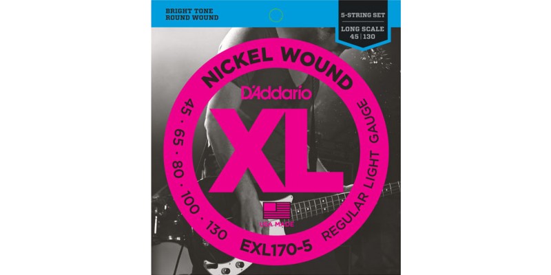 D'Addario EXL170-5 Nickel Wound 5-String Bass, Light, 45-130, Long Scale