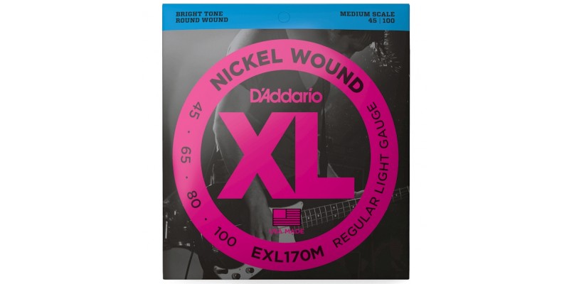 D'Addario EXL170M Nickel Wound Bass, Light, 45-100, Medium Scale