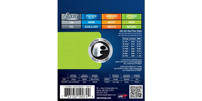 Elixir OPTIWEB 7 String Light Heavy Electric Guitar Strings 10 59 Guitar