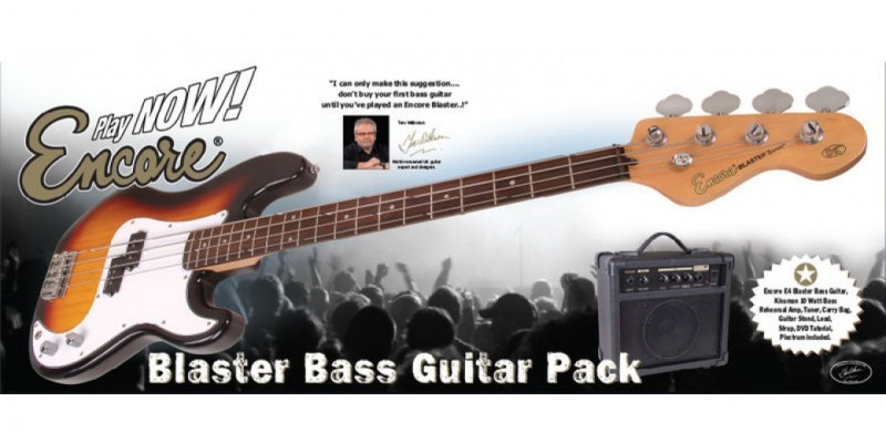 Encore E4 Left Handed Bass Guitar Package Black Guitar