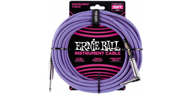Ernie Ball 25 Foot Braided Straight/Angle Instrument Cable Purple Front