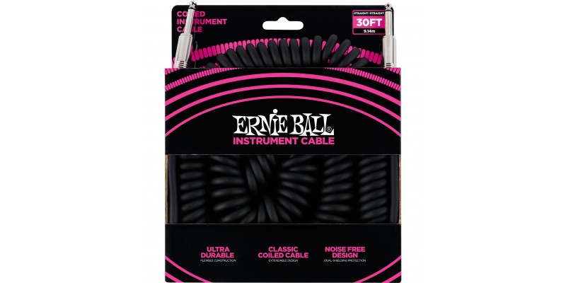 Ernie Ball Ultraflex 30 Foot Instrument Coil Cable Black Front
