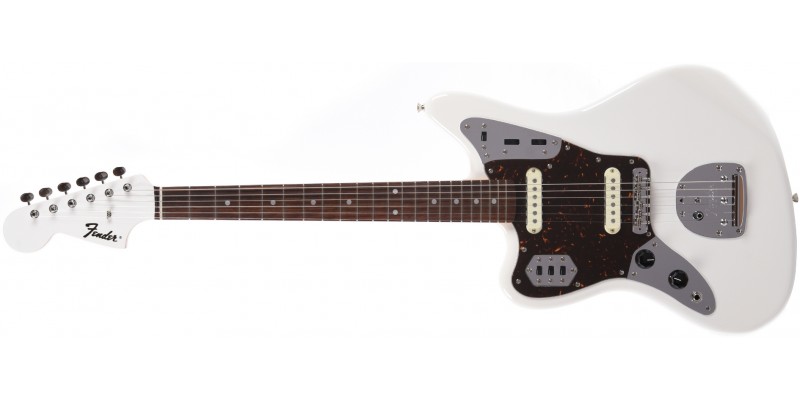 Fender MIJ Traditional ‘60s Jaguar Left Handed Special Run Arctic White With Matching Headstock Front