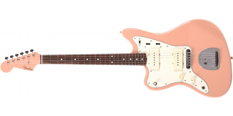 Fender MIJ Traditional ‘60s Jazzmaster Left Handed Special Run Flamingo Pink With Matching Headstock Front