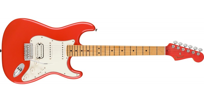Fender DE Player Stratocaster HSS Fiesta Red Matching Headstock Front