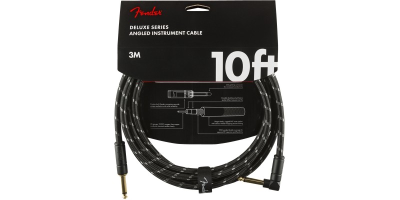 Fender Deluxe Series Instrument Cable Straight Angle 10 Foot Black Tweed Front