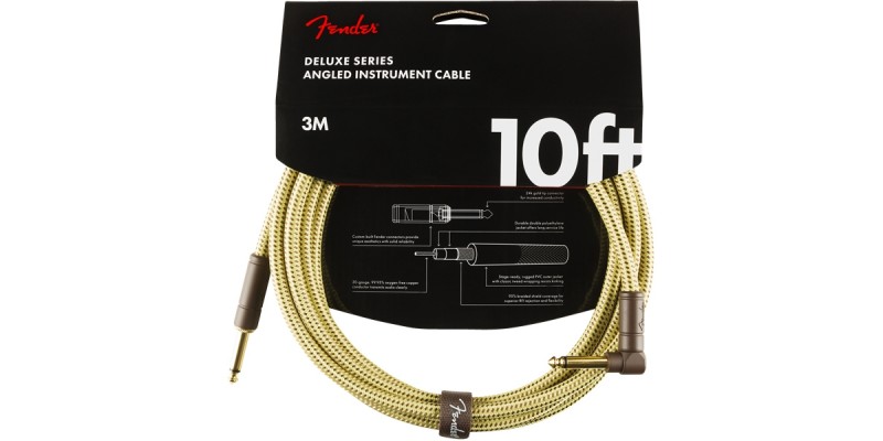 Fender Deluxe Series Instrument Cable Straight Angle 10 Foot Tweed Front