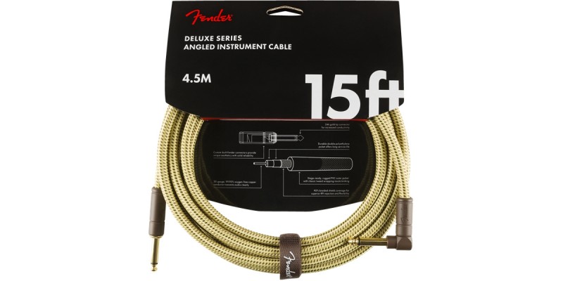Fender Deluxe Series Instrument Cable Straight Angle 15 Foot Tweed Front