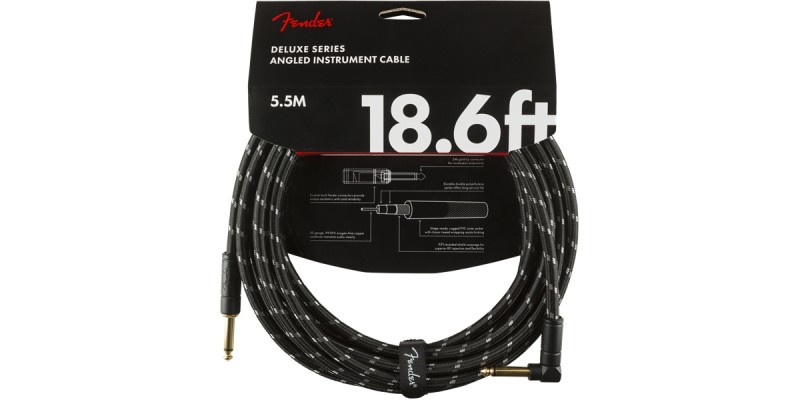 Fender Deluxe Series Instrument Cable Straight Angle 18.6 Foot Black Tweed Front