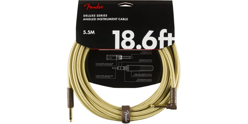 Fender Deluxe Series Instrument Cable Straight Angle 18.6 Foot Tweed Front