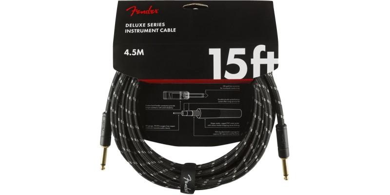 Fender Deluxe Series Instrument Cable 15 Foot Black Tweed Front