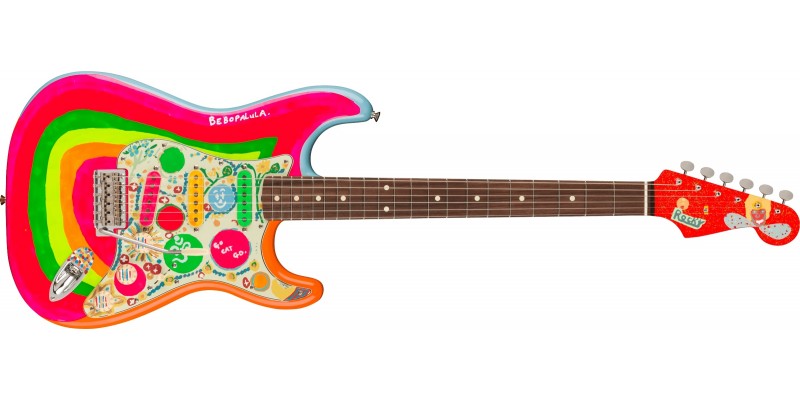 Fender George Harrison Rocky Stratocaster Hand Painted Rocky Artwork Over Sonic Blue Front