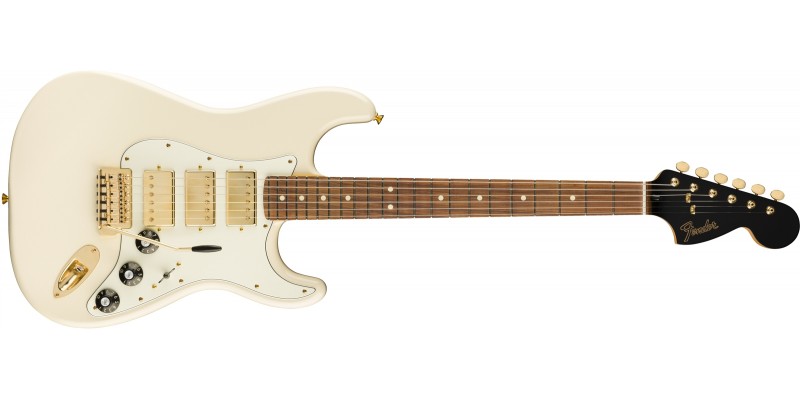 Fender Limited Edition Mahogany Blacktop Stratocaster HHH Olympic White Gold Hardware Front