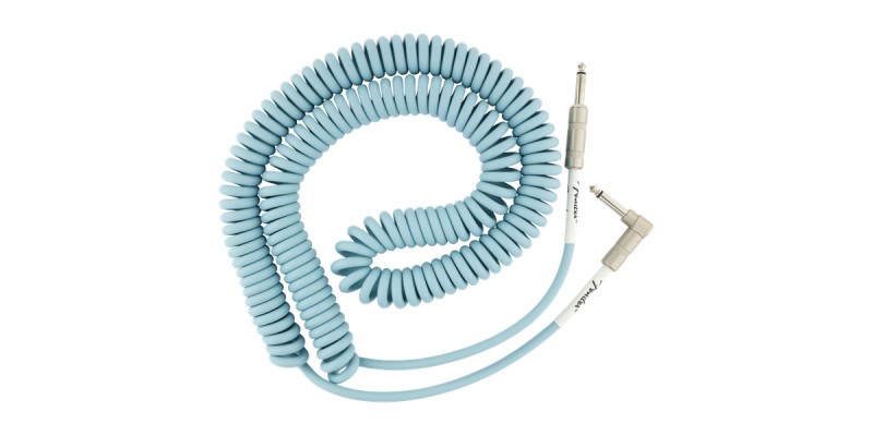Fender Original Series Coil Cable Straight-Angle 30 Foot Daphne Blue Front