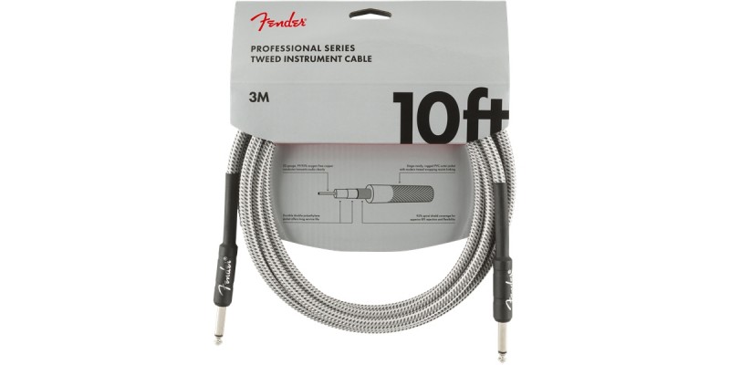 Fender Professional Series Instrument Cable 10 Foot White Tweed Front