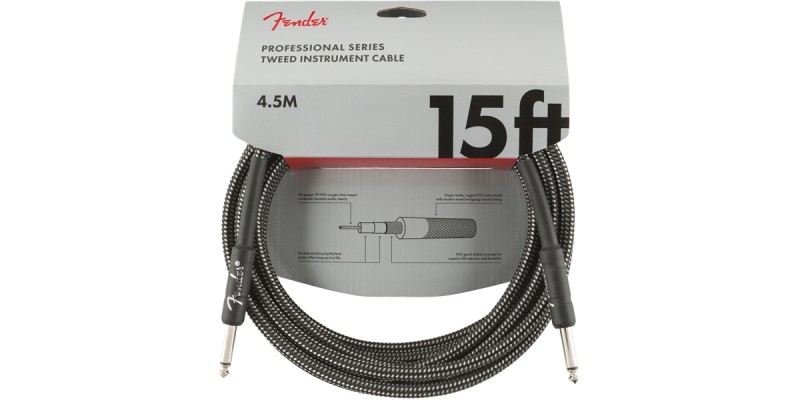 Fender Professional Series Instrument Cable 15 Foot Gray Tweed Front