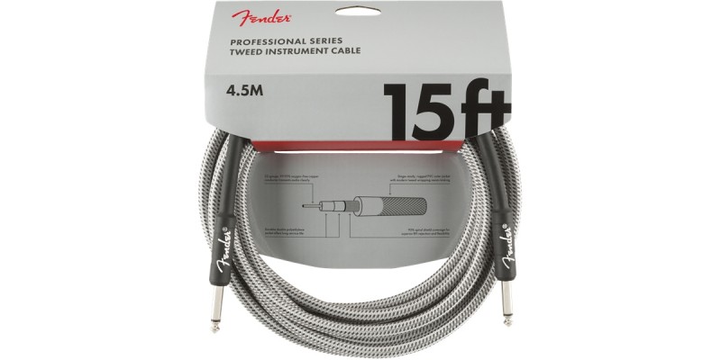 Fender Professional Series Instrument Cable 15 Foot White Tweed Front