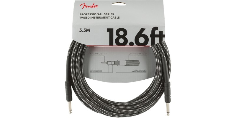 Fender Professional Series Instrument Cable 18.6 Foot Gray Tweed Front