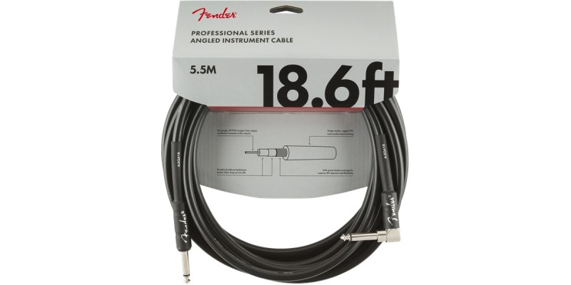 Fender Professional Series Instrument Cable Straight Angle 18.6 Foot Black Front