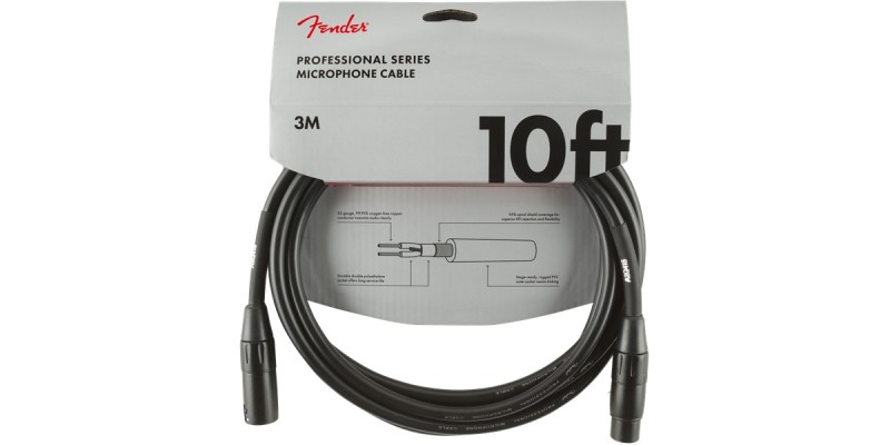 Fender Professional Series Microphone Cable 10 Foot Black Front