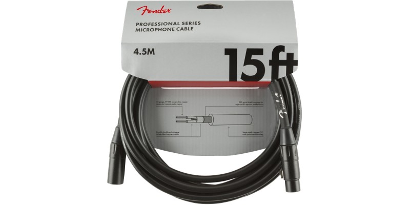 Fender Professional Series Microphone Cable 15 Foot Black Front