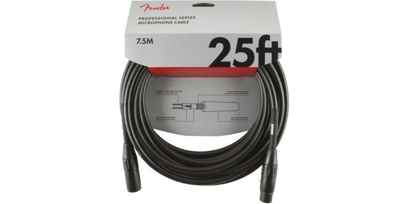 Fender Professional Series Microphone Cable 25 Foot Black Front