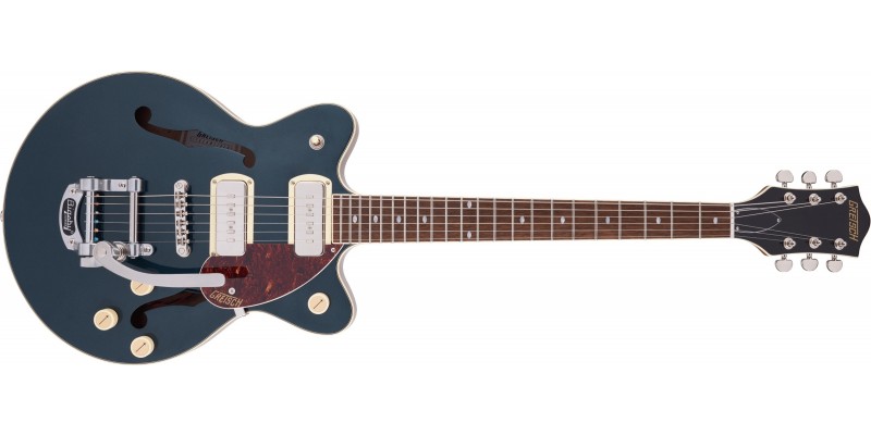Gretsch G2655T-P90 Streamliner Center Block Jr Double-Cut P90 with Bigsby Laurel Fingerboard, Two-Tone Midnight Sapphire and Vintage Mahogany Stain Front