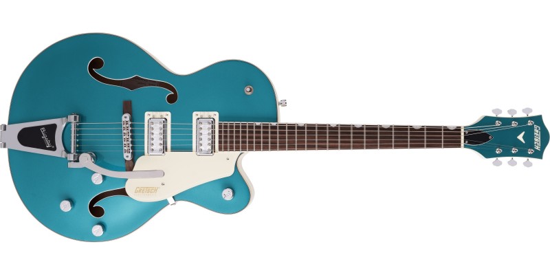 Gretsch G5410T Limited Edition Electromatic Tri-Five Hollow Body Single-Cut with Bigsby Rosewood Fingerboard Two-Tone Ocean Turquoise Vintage White Front