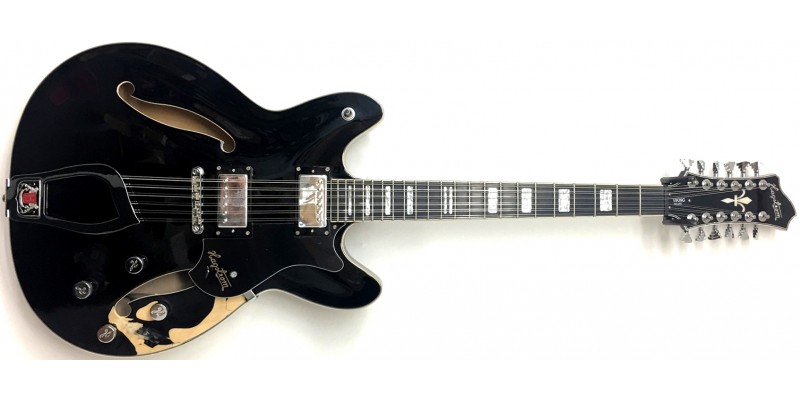 Hagstrom Viking Deluxe 12 String Guitar Black Repaired Guitar