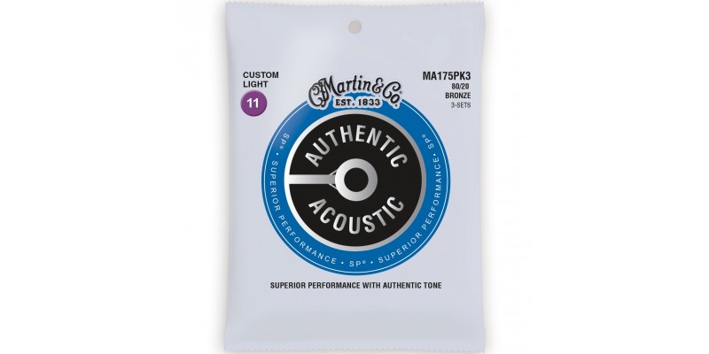 Martin MA175PK3 Authentic Acoustic SP 80/20 Bronze Custom Light 3-Pack