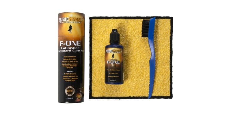MusicNomad F-ONE Unfinished Fretboard Care Kit Oil Cloth Brush MN125 Main Out of Package