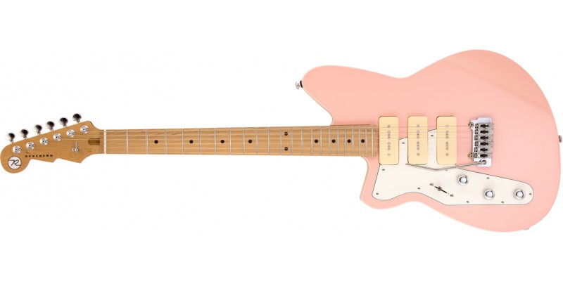 Pink left top handed electric guitar