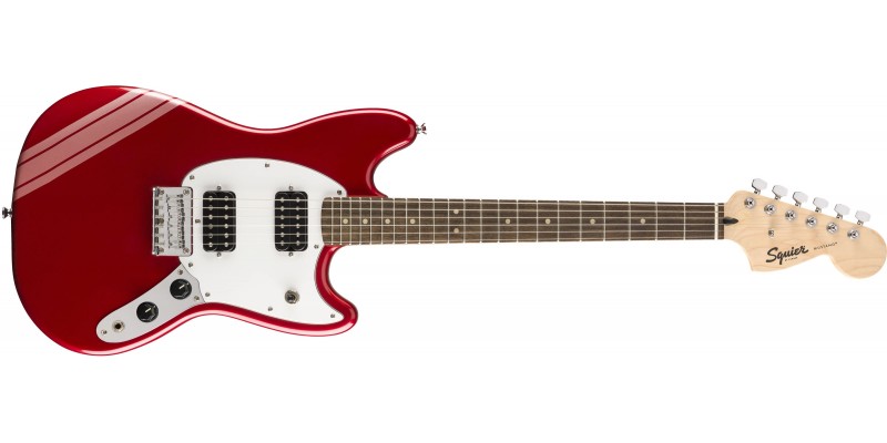 Squier FSR Bullet Competition Mustang HH Candy Apple Red with Burgundy Mist Stripes
