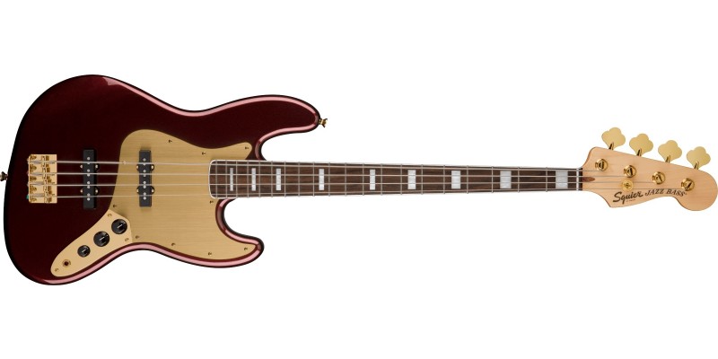 Squier 40th Anniversary Jazz Bass Gold Edition Ruby Red Metallic Front